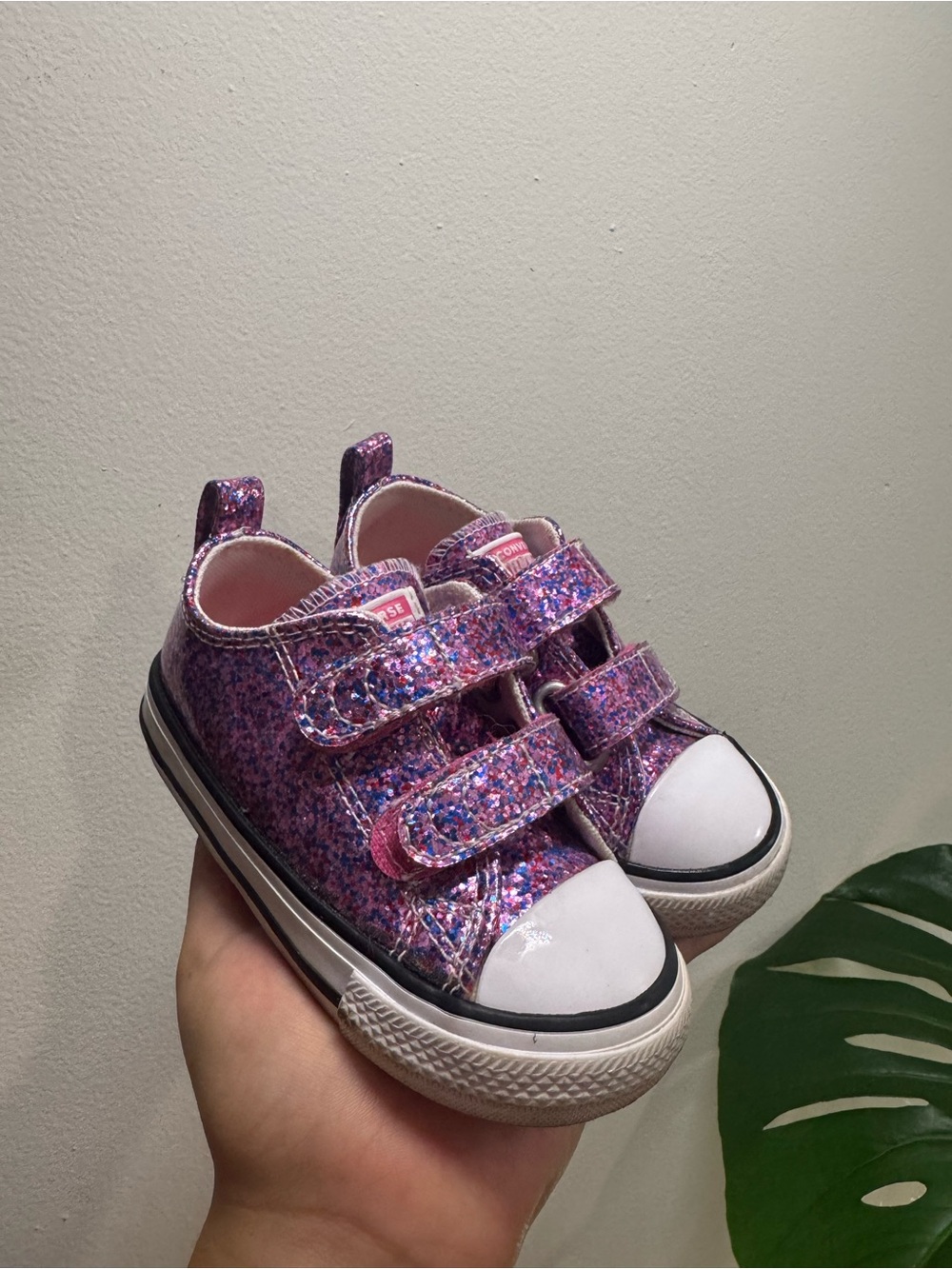 Converse Kids Glitter Purple Velcro Sneakers